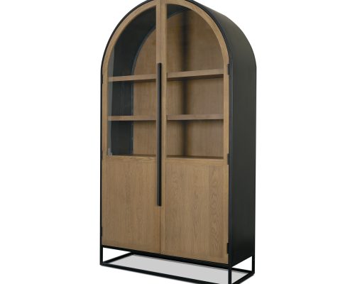 Mercana Sloan 47.5W x 80.5H Light Brown W/Black Metal Frame Arched Cabinet