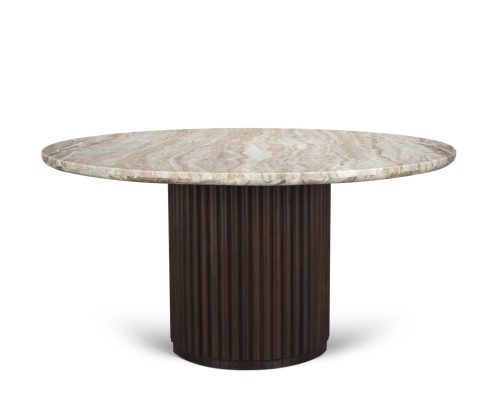 Alternative view of Mercana Marbrello 60" Pink Marble Top Espresso Brown Fluted Wood Round Dining Table