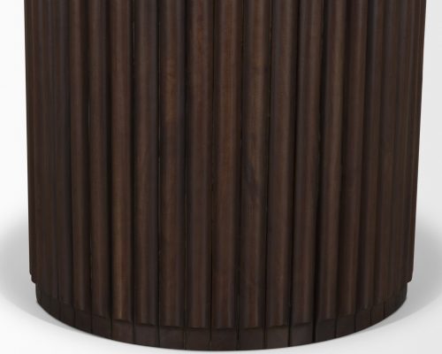 Mercana Marbrello 60" Pink Marble Top Espresso Brown Fluted Wood Round Dining Table - Image 10