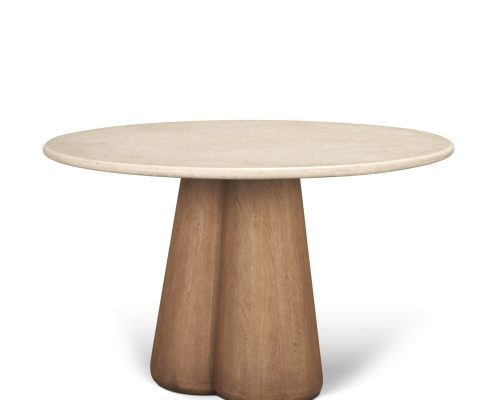 Alternative view of Mercana Marilyn 48" Botticino Marble W/ Light Brown Wood Base Dining Table