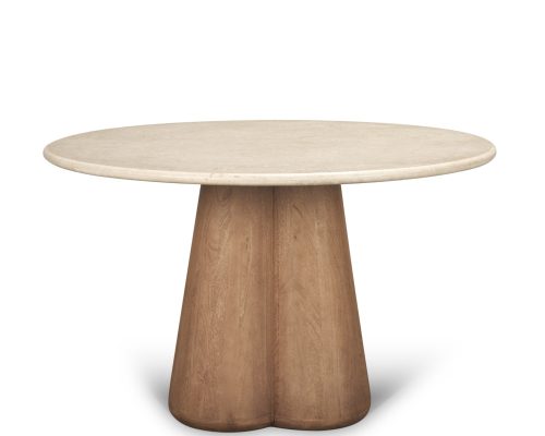Mercana Marilyn 48" Botticino Marble W/ Light Brown Wood Base Dining Table - Image 6