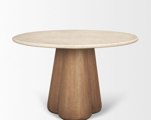 Mercana Marilyn 48" Botticino Marble W/ Light Brown Wood Base Dining Table - Image 7