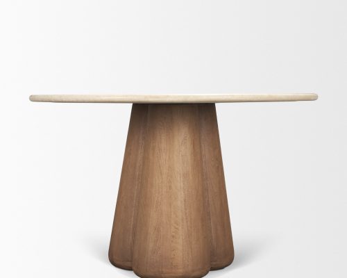 Mercana Marilyn 48" Botticino Marble W/ Light Brown Wood Base Dining Table - Image 8