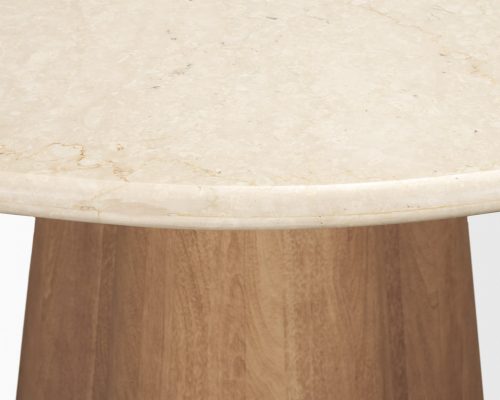 Mercana Marilyn 48" Botticino Marble W/ Light Brown Wood Base Dining Table - Image 10