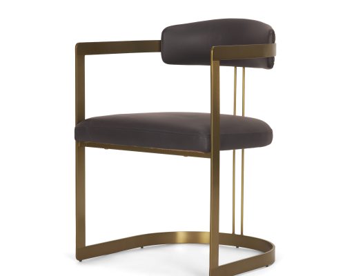 Alternative view of Mercana Hollyfield II Charcoal-Brown Leather Seat Gold Iron Frame Dining Chair