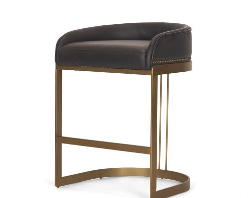 Mercana Hollyfield II Charcoal-Brown Leather Seat Gold Metal Base Counter Stool