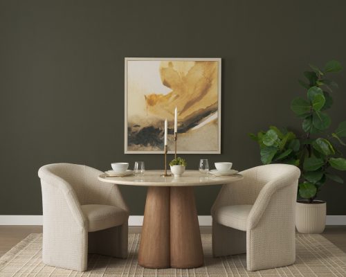Mercana Marilyn 48" Botticino Marble W/ Light Brown Wood Base Dining Table