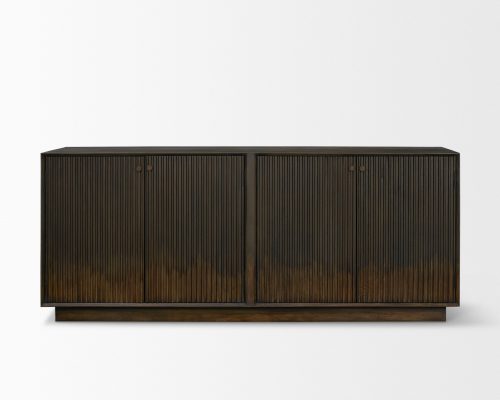Mercana Cinder Distressed Dark Brown Wood Reeded 4-Door Closed Sideboard - Image 3