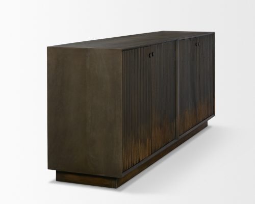 Mercana Cinder Distressed Dark Brown Wood Reeded 4-Door Closed Sideboard - Image 6