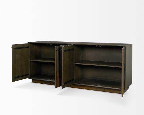Mercana Cinder Distressed Dark Brown Wood Reeded 4-Door Closed Sideboard - Image 7