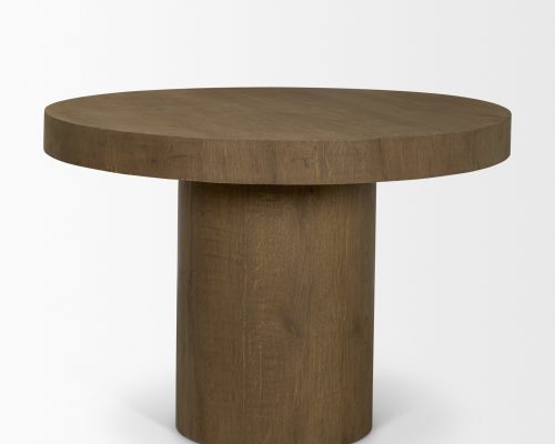 Mercana Lyonne 42" Round Medium Brown Oak Wood Pedestal Dining Table - Image 3