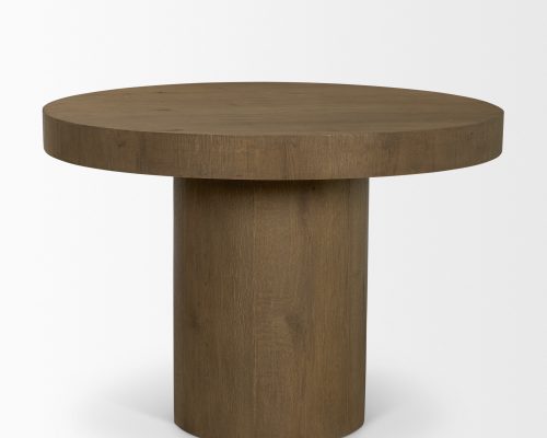 Mercana Lyonne 42" Round Medium Brown Oak Wood Pedestal Dining Table - Image 4