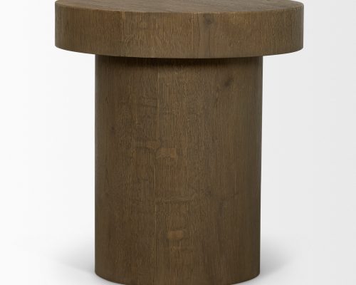 Mercana Lyonne Round Medium Brown Oak Wood Pedestal Side Tables - Image 4