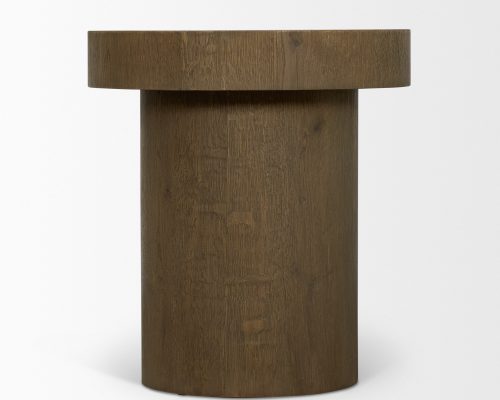 Mercana Lyonne Round Medium Brown Oak Wood Pedestal Side Tables - Image 5