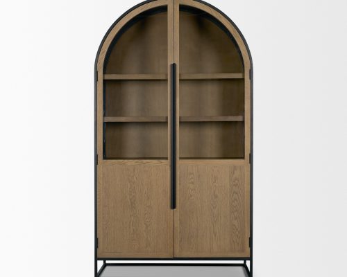 Mercana Sloan 47.5W x 80.5H Light Brown W/Black Metal Frame Arched Cabinet - Image 3