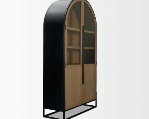 Mercana Sloan 47.5W x 80.5H Light Brown W/Black Metal Frame Arched Cabinet - Image 6