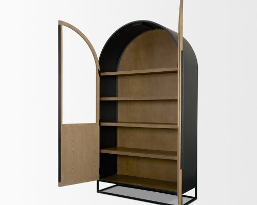 Mercana Sloan 47.5W x 80.5H Light Brown W/Black Metal Frame Arched Cabinet - Image 7