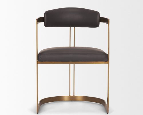 Mercana Hollyfield II Charcoal-Brown Leather Seat Gold Iron Frame Dining Chair - Image 4