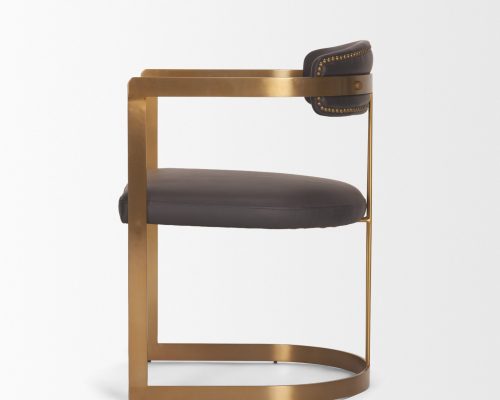 Mercana Hollyfield II Charcoal-Brown Leather Seat Gold Iron Frame Dining Chair - Image 5