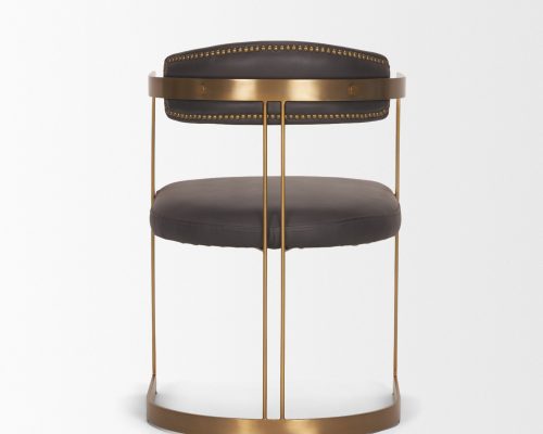 Mercana Hollyfield II Charcoal-Brown Leather Seat Gold Iron Frame Dining Chair - Image 6