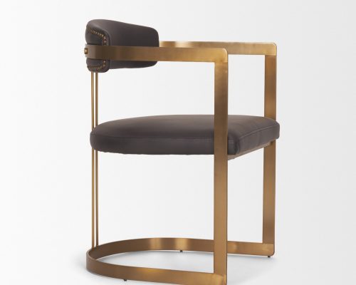 Mercana Hollyfield II Charcoal-Brown Leather Seat Gold Iron Frame Dining Chair - Image 7