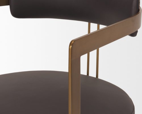 Mercana Hollyfield II Charcoal-Brown Leather Seat Gold Iron Frame Dining Chair - Image 9