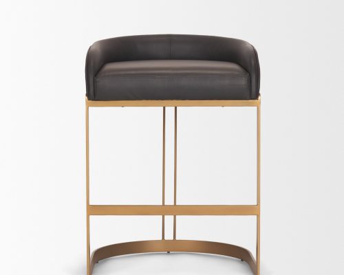 Mercana Hollyfield II Charcoal-Brown Leather Seat Gold Metal Base Counter Stool - Image 3