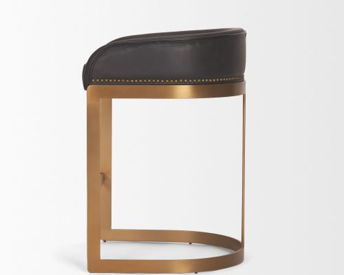 Mercana Hollyfield II Charcoal-Brown Leather Seat Gold Metal Base Counter Stool - Image 4