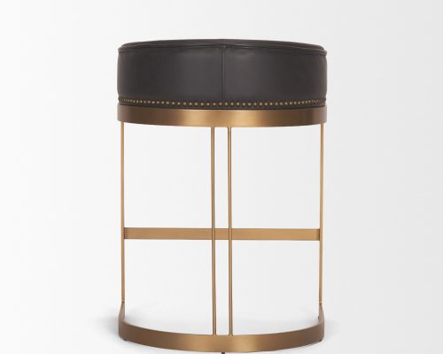 Mercana Hollyfield II Charcoal-Brown Leather Seat Gold Metal Base Counter Stool - Image 5
