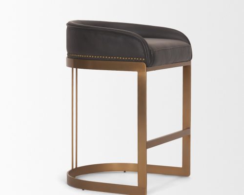 Mercana Hollyfield II Charcoal-Brown Leather Seat Gold Metal Base Counter Stool - Image 6