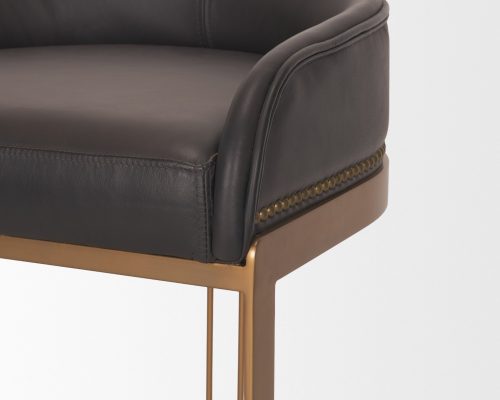 Mercana Hollyfield II Charcoal-Brown Leather Seat Gold Metal Base Counter Stool - Image 8