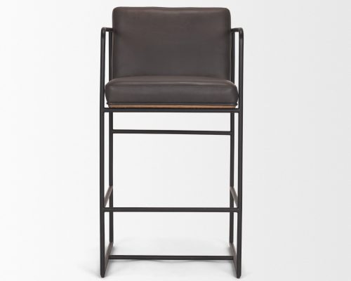 Mercana Stamford 36" Total Height Leather Seat w/ Wood Back Metal Counter Stool - Image 3