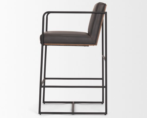 Mercana Stamford 36" Total Height Leather Seat w/ Wood Back Metal Counter Stool - Image 4