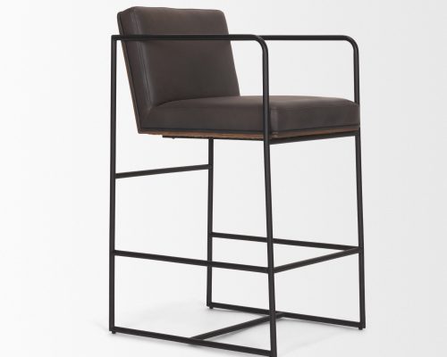 Mercana Stamford 36" Total Height Leather Seat w/ Wood Back Metal Counter Stool - Image 6