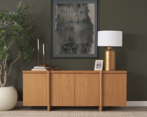 Mercana Rowan Light Brown Oak Wood Closed 4 Door Sideboard
