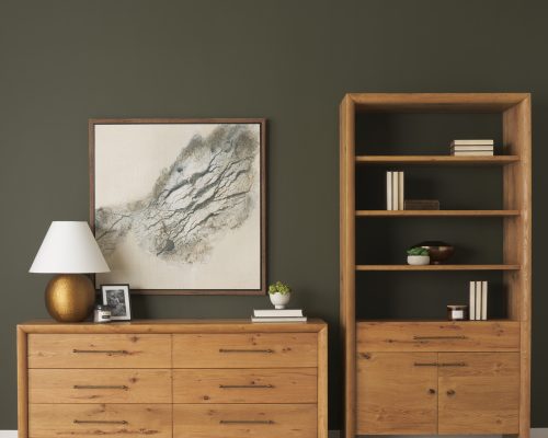Mercana Belford 2-Door Open Light Brown Oak Wood Shelving Unit