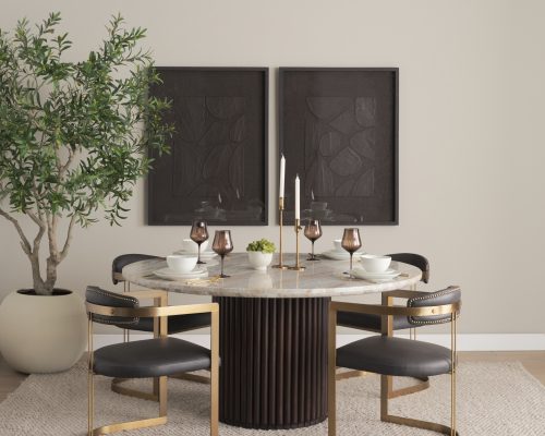 Mercana Hollyfield II Charcoal-Brown Leather Seat Gold Iron Frame Dining Chair