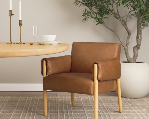 Mercana Ashton Brown Leather w/ Light Wood Accent Chair