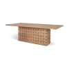 Mercana Trellyn 94" Light Brown Solid Wood Carved Woven Base Rectangular Dining Table