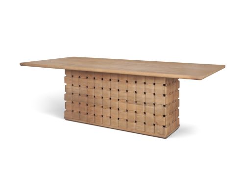 Mercana Trellyn 94" Light Brown Solid Wood Carved Woven Base Rectangular Dining Table