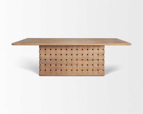 Mercana Trellyn 94" Light Brown Solid Wood Carved Woven Base Rectangular Dining Table - Image 3
