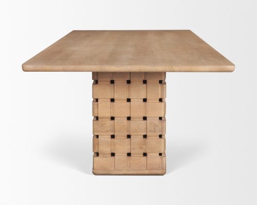 Mercana Trellyn 94" Light Brown Solid Wood Carved Woven Base Rectangular Dining Table - Image 4