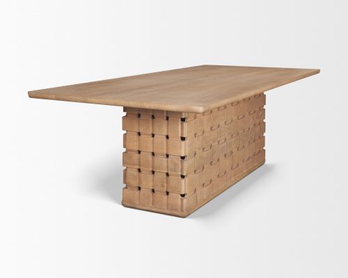 Mercana Trellyn 94" Light Brown Solid Wood Carved Woven Base Rectangular Dining Table - Image 5
