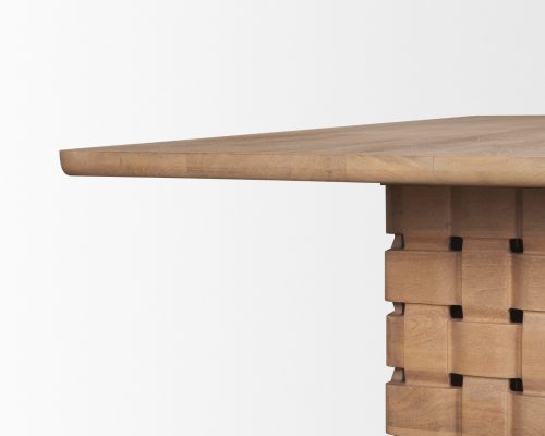 Mercana Trellyn 94" Light Brown Solid Wood Carved Woven Base Rectangular Dining Table - Image 7
