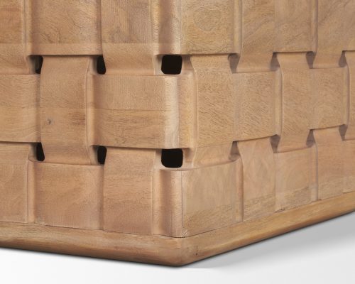 Mercana Trellyn 94" Light Brown Solid Wood Carved Woven Base Rectangular Dining Table - Image 9