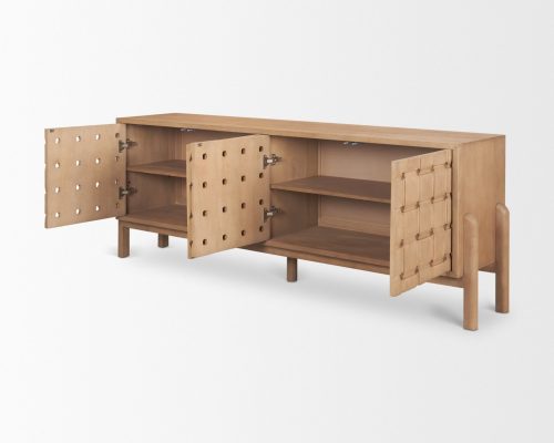 Mercana Trellyn Solid Wood 4-Door Sideboard with Carved Woven Doors - Image 7