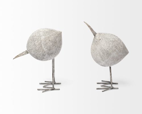 Mercana Snipe 6L x 6W Off-White Resin Bird Ornament W/ Metal Feet - Image 3