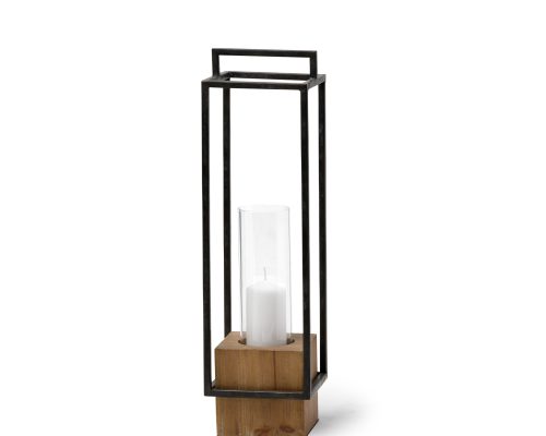 Mercana Orionis Large Wood w/ Black Metal Lantern Candle Holder - Image 2