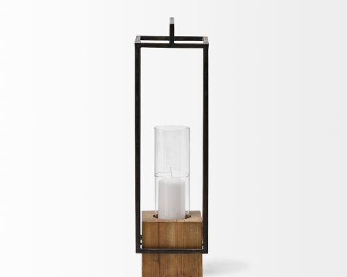 Mercana Orionis Large Wood w/ Black Metal Lantern Candle Holder - Image 5