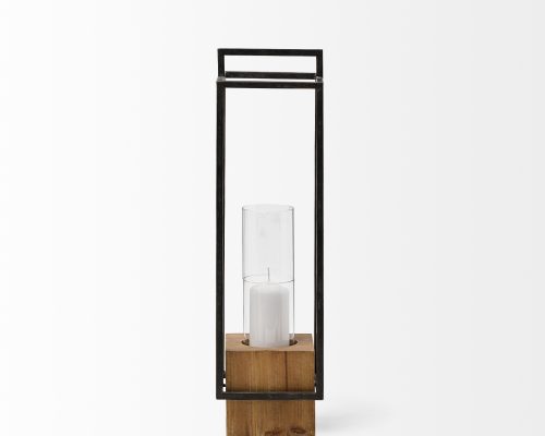 Mercana Orionis Large Wood w/ Black Metal Lantern Candle Holder - Image 4